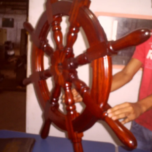 TIMÃO EM MADEIRA NAVAL DECORAÇÃO 55CM C/ AÇO INOX 304