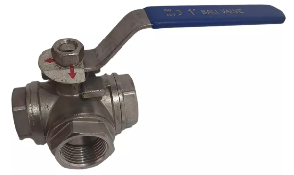 VÁLVULA ESFERA HIDRÁULICA MANUAL 3 VIAS 1'' EM L AÇO INOX - Imagem 2