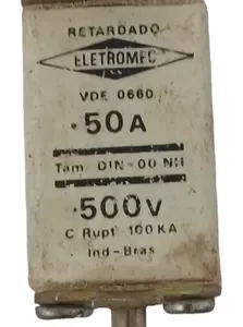 FUSÍVEL RETARDADO ELETROMEC 50A 500V 100KA VDE 0660